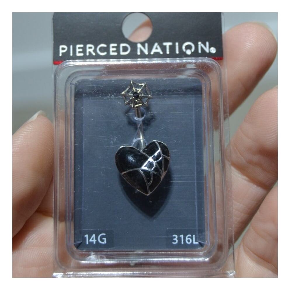 Pierced Nation Spiderweb Black Heart Belly Ring 14G NWT